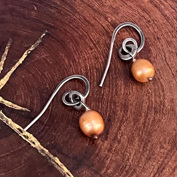 Silpada Copper Pearl Earrings in Sterling silver jewelry W1431 Retired - Picture 7 of 10